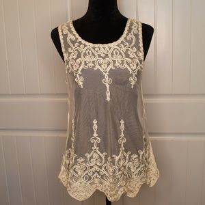 Elegant Soft Sheer Off White Aplique Designed Top